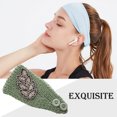 thumbnail image 4 of Crochet Headbands Winter Leaves Pattern with Rhinestones Elastic Head Protector Wide Warm Chunky Hair Accessories for Girls Pickle Green, 4 of 7