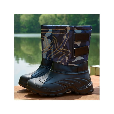 

Avamo Mens Slip On Winter Boots Casual Non Slip Work Shoes Walking Warm Thicken Plush Lined Rain Boots Blue 7
