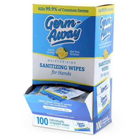 Germ-Away Individual Sealed Single Wipes Sachets in Box 100ct, 1 Box