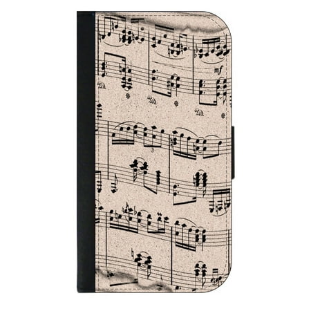 Music Notes Wallet Style Cell Phone Case with 2 Card Slots and a Flip Cover Compatible with the Standard Apple iPhone X - iPhone 10 (Best Cell Phone For Music)