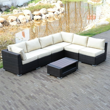 wicker pe sofa rattan sectional 7pcs couch patio brown furniture outdoor