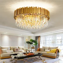 RRBEST Modern Chandelier Crystal Light Fixture, E14 Lights for Dining Room Round Crystal(Gold 55cm)