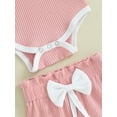 thumbnail image 6 of Infant Baby Girls Summer Outfits Contrast Colors Ribbed Short Sleeve Romper and Shorts Headband Set, 6 of 8