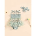 thumbnail image 2 of Suealasg Infant Baby Girl Birthday Outfits Letter Embroidery Tie-Up Spaghetti Strap Tulle Romper Dress with Headband 3 6 12 18 Months Newborn Girls Summer Clothes, 2 of 6