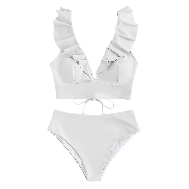 Trajes de baño para mujer, Trajes de baño para mujer Moda Mujer Color liso Casual Hoja Sin espalda Abertura Cintura alta Bikinis Conjuntos de traje de baño para mujer Traje de baño