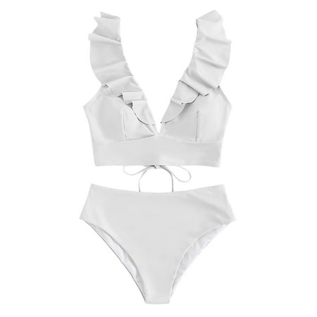 Lopeceal Womens High Waisted Bikini Sets Ruffle Tummy Control Swimsuits Full Coverage Cheeky Two Piece Bathing Suit