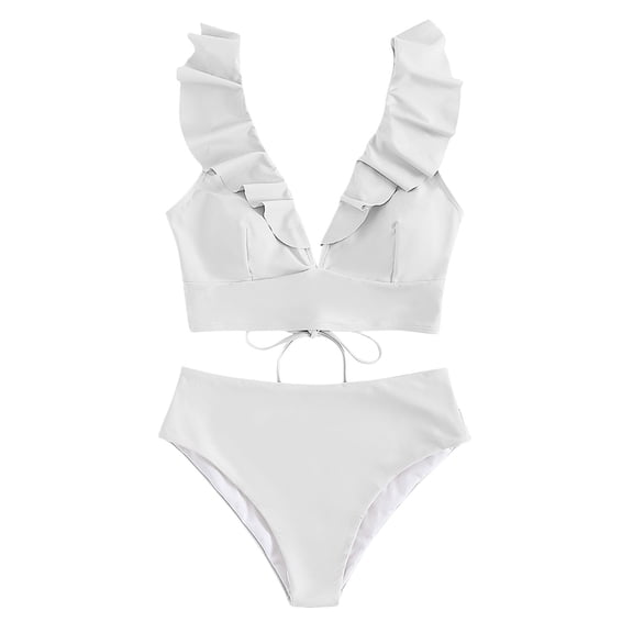 MGDXOX Womens Cute Ruffle Vneck Bikini Set Summer Beach Two Piece Swimsuit Tie Back Bathing Suit Cruise Outfits White XL