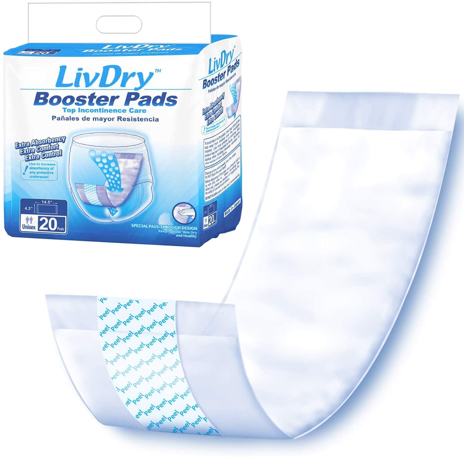 LivDry Unisex Incontinence Booster Pads Extra Absorbent Passthrough
