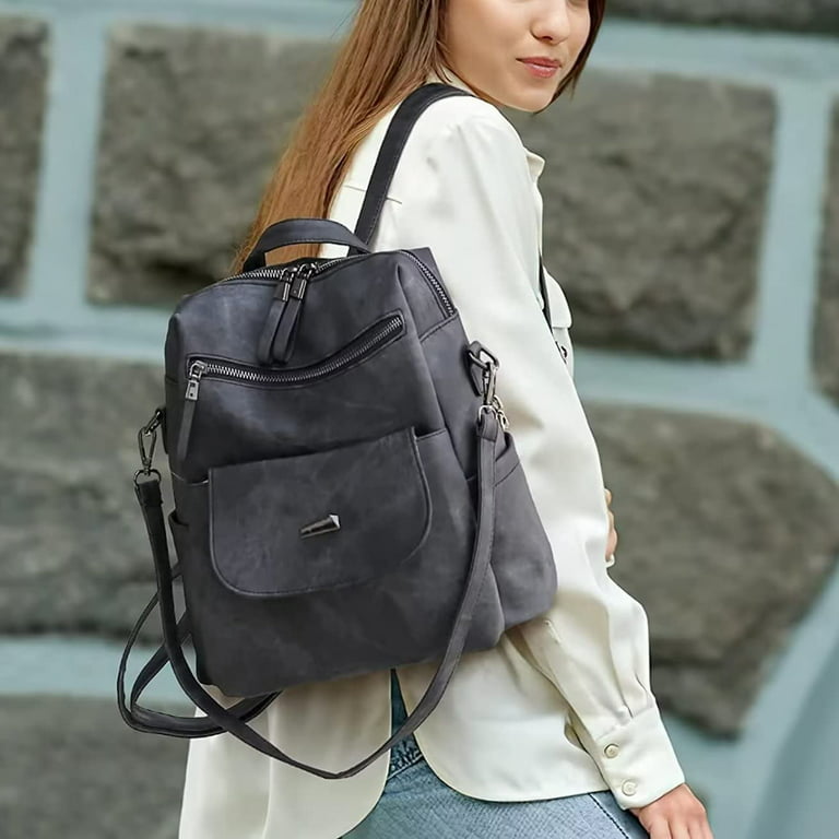Yuanbang Backpack Purse for Women, PU Leather Fashion Backpacks Handbags Travel Back Pack Purses Shoulder Bag(Gray), Women's