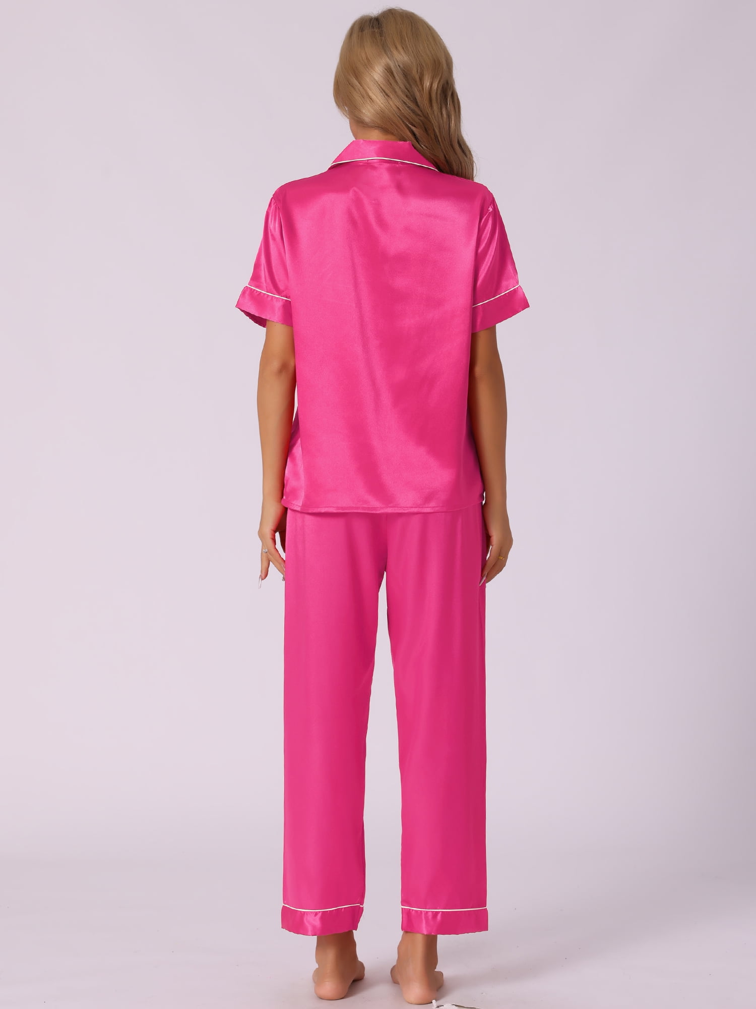 DARING DIVA Women's 2 Pcs Button Down Pajama Set S Hot Pink