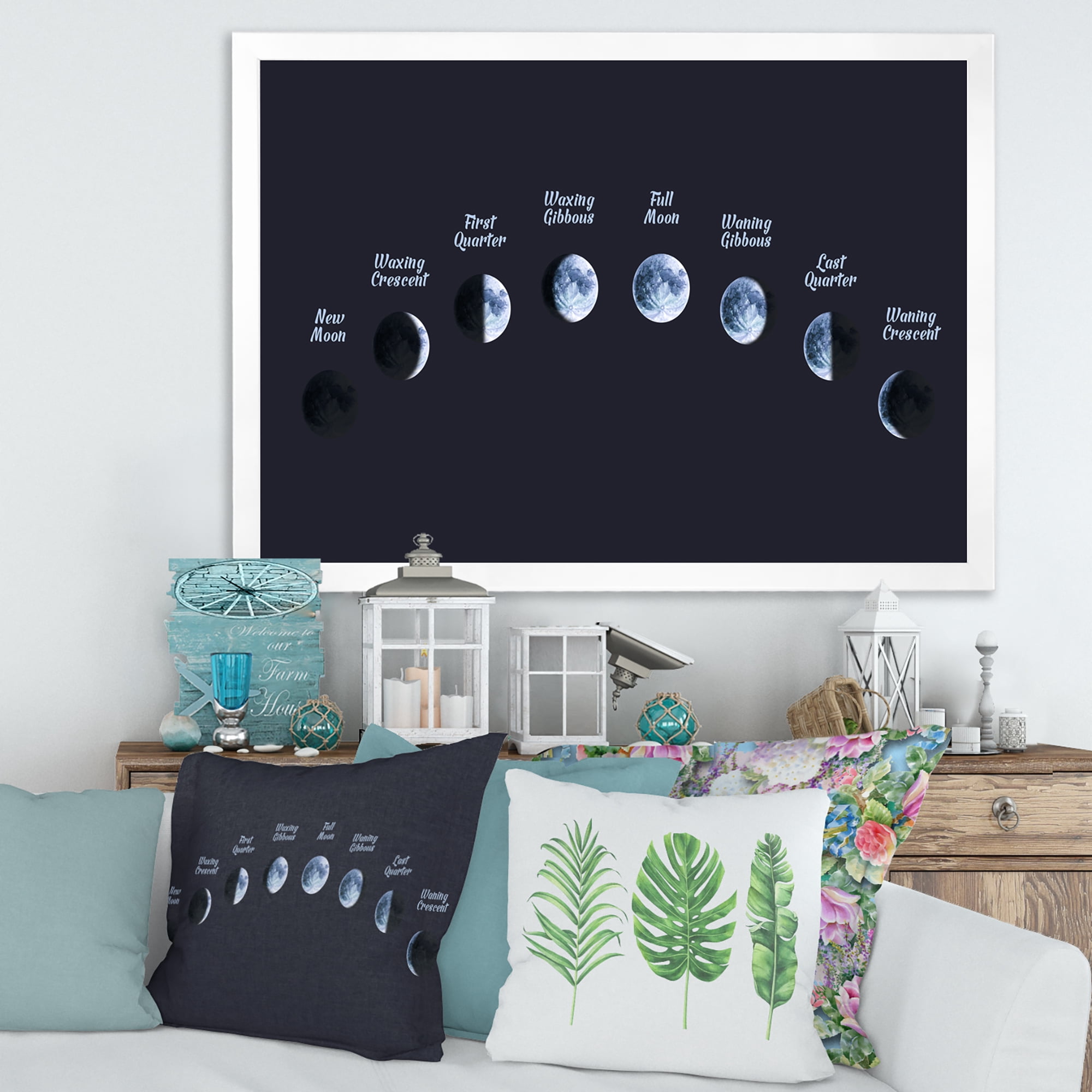 Designart 'Different Moon Phases In Space' Bohemian & Eclectic Framed Art Print