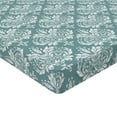 thumbnail image 4 of Ambesonne Damask Fitted Sheet, Leaves Blooming Bohemian Art, Queen Size, Cadet Blue and White, 4 of 5