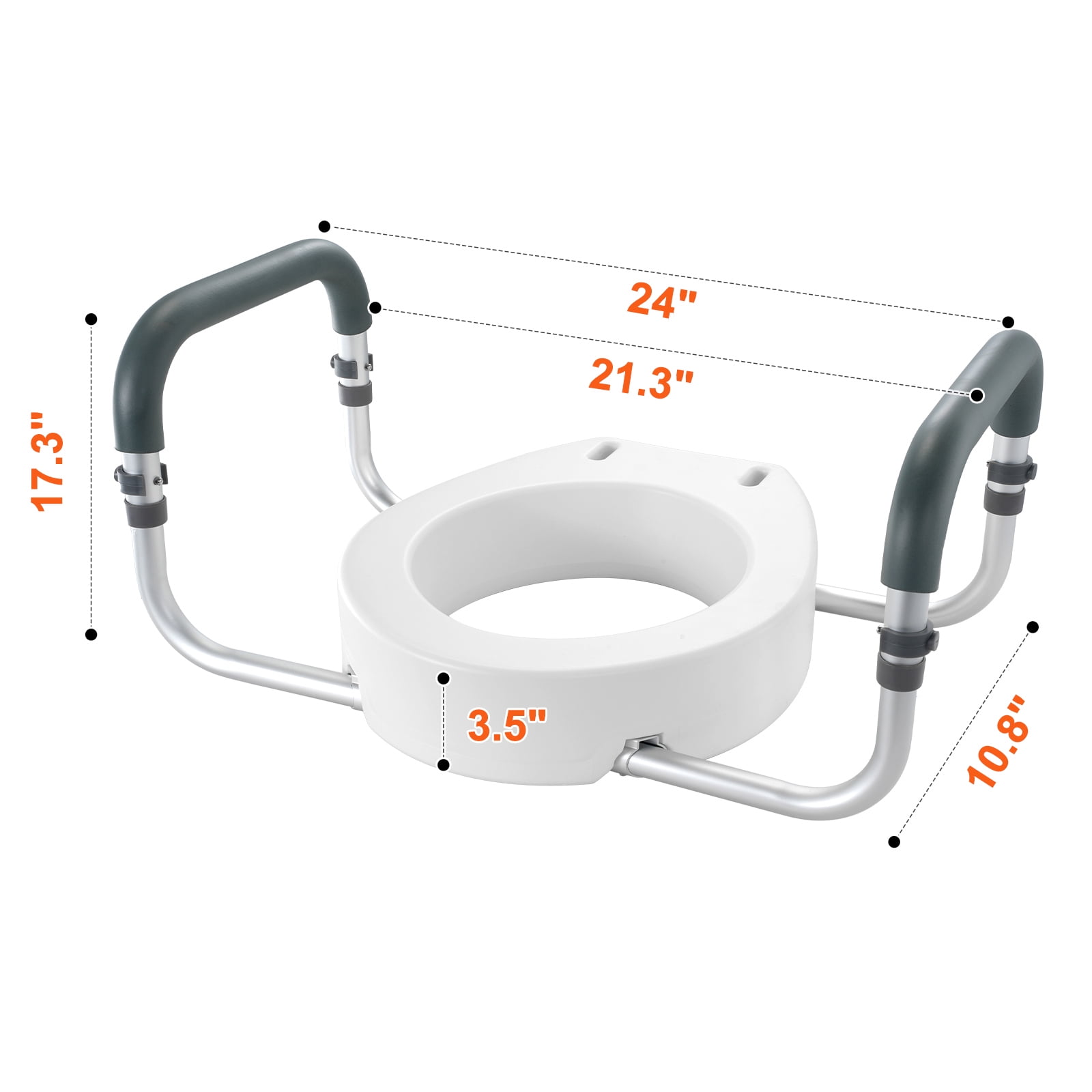 KFFKFF Elevated Toilet Seat, 3.5" Increase in Height, Supports up to 300 lbs, Suitable for Regular Round Toilets, Aluminum Support Rail, Comes with EVA Padded Armrest, Ideal for Seniors