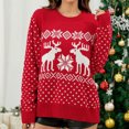 thumbnail image 2 of Gibobby suéteres de invierno de punto Suéter navideño para mujer, suéter con patrón de y de nieve, suéter de punto, cuello Rojoondo, manga larga, camisa holgada navideña para vacaciones (Rojo, L), 2 of 4