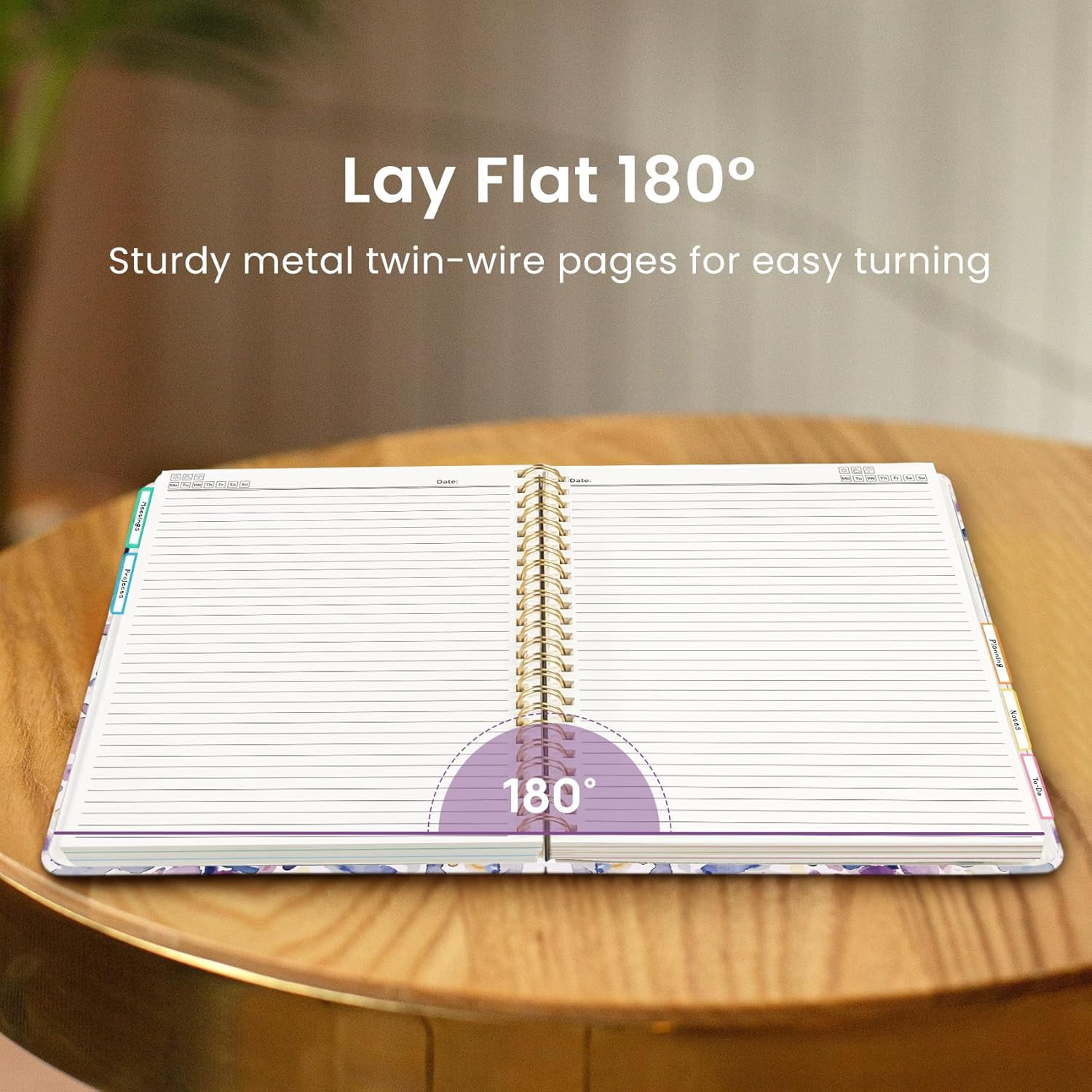 8.5"×11" Purple Blocks Hardcover 5-Subject Spiral Notebook, College Ruled with Dividers & Tabs, 280 Pages for Study & Office