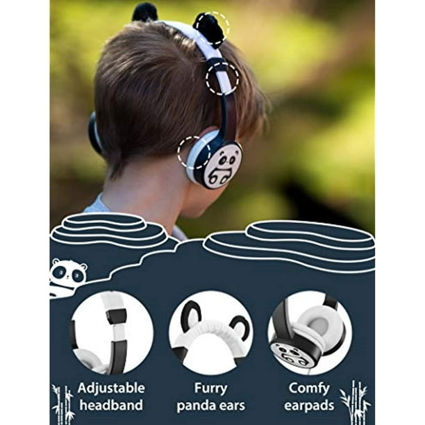 Planet Buddies Kids Headphones, Volume for Kindle Headphones Wired Phone, Sharing, Kids, Ear Safe - School, for Travel, On Headphones Earphones Music Panda Foldable with