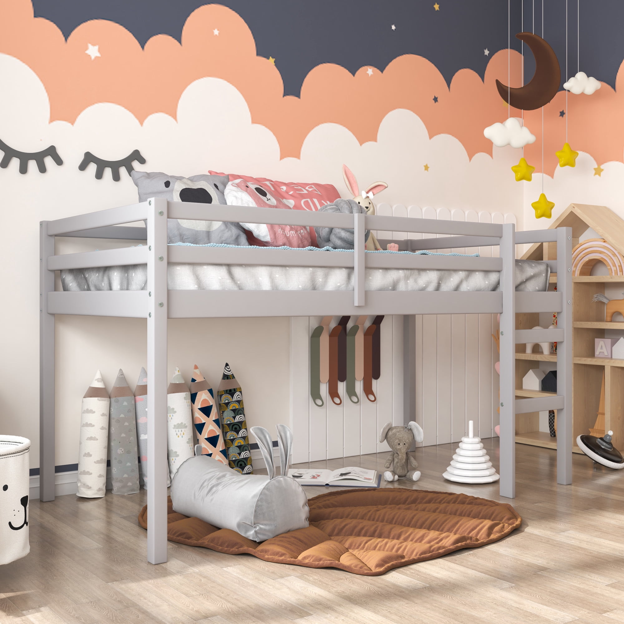 HH2Home Campbell Wood Twin Junior Loft Bunk Bed, Gray