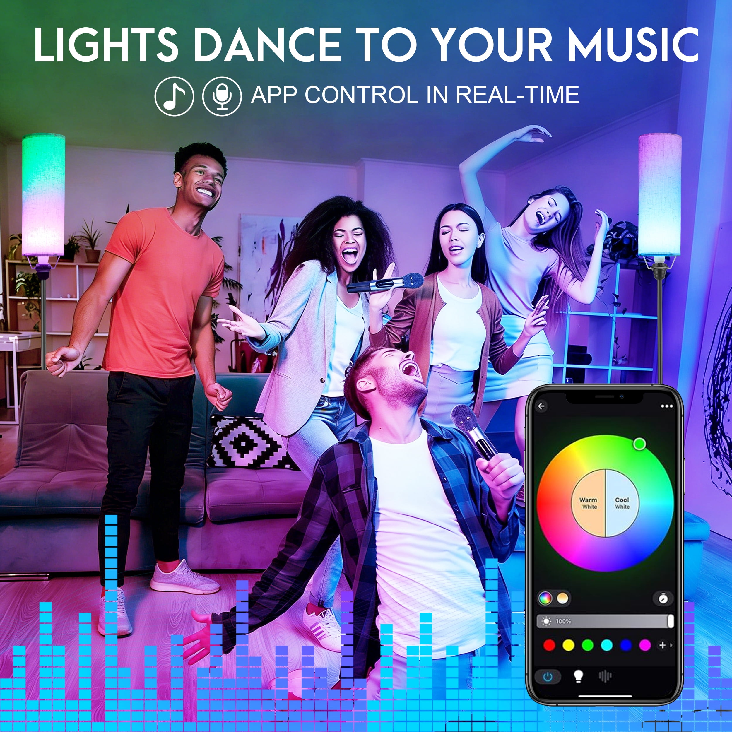 RELOIVE LED Floor Lamp,68.1” Dimmable Standing Tall Lamp with APP Control & RGB Colors,9W 800LM LED Bulb Included,for Bedroom, Office, Kids & Living Room
