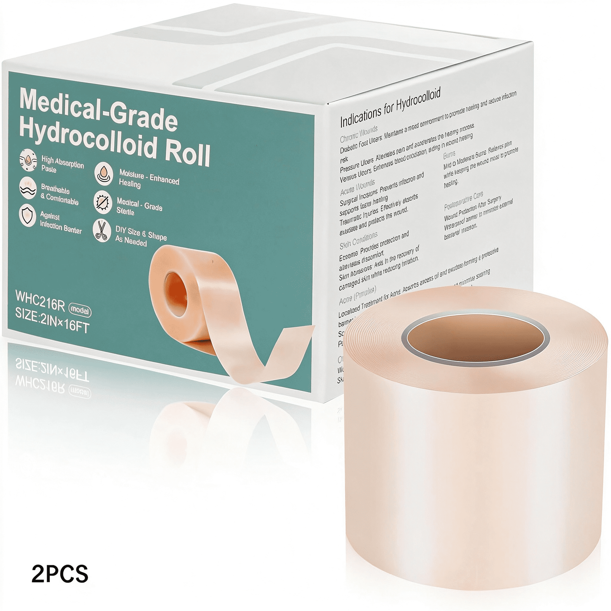 QARUN Hydrocolloid Roll for Wound Care-Cut-To-Size Ultra Absorbent First Aid Kit Essential-Flexible,Waterproof&Extra Large Hydrocolloid Bandages for Face,Acne,Blisters&Skin Healing (2In X 19.7Ft)