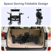 Vipsafe Foldable Wagon Stroller for 4 Kids, All-Terrain Convertible Baby Stroller for Toddlers with 5-Point Harness, Foot Brake, 9-Level Adjustable Handle, Removable Canopy, Black