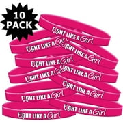 Breast Cancer Fight Like a Girl Wristbands Bracelets Silicone Awareness Hot Pink (10 Pack)