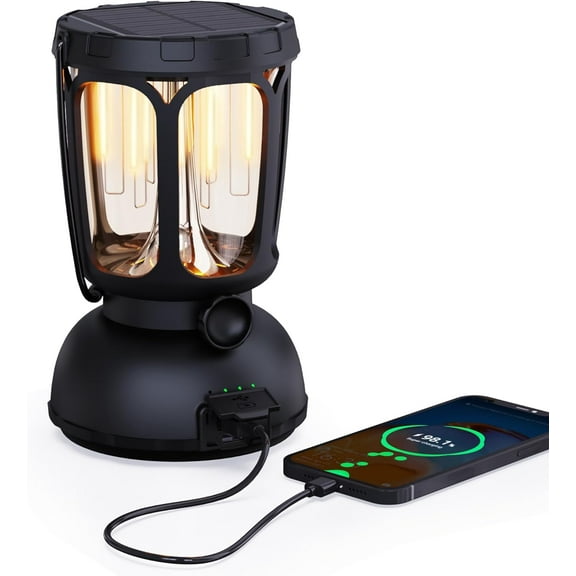 Camping Lantern Rechargeable Battery 6000mAh, 650LM LED Lanterns for Power Outages Emergency Hurricane, Solar Hand Crank Lantern for 200 Hours