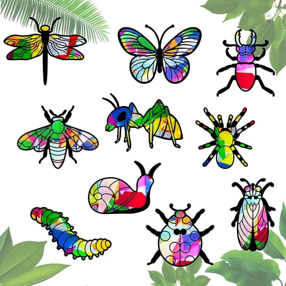 20PCS Butterfly Stained Glass Paper Suncatcher Dragonfly Snail Bee DIY Suncatcher Kit with 32PCS Tissue Paper for Kids Window Art DIY Party Decoration Black
