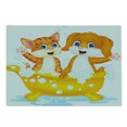 thumbnail image 2 of Animal Cutting Board, Cartoon Style Cat and Dog in Bathtub Together with Bubbles Water Splash, Decorative Tempered Glass Cutting and Serving Board, Large Size, Yellow Brown Blue, by Ambesonne, 2 of 5