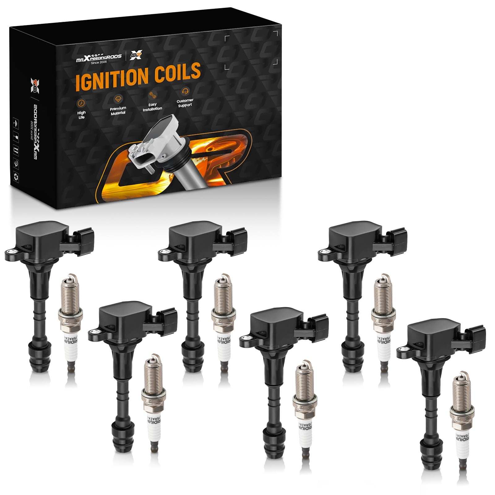 maXpeedingrods UF401 Set of 6 Ignition Coil Pack and Iridium Spark Plugs Fit for Infiniti FX35 G35 M35 3.5L V6 2003-2008, for Nissan 350Z 3.5L V6 2003-2006, Ignition Coil Kit Replaces UF-401