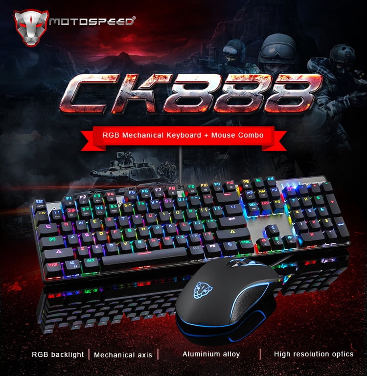 Motospeed CK888 NKRO Professional Wired RGB Gaming Mechanical Keyboard and Mouse 