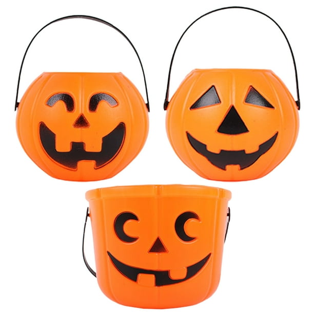Pumpkin Bucket Halloween Candy Trick Or Treat Buckets Plastic Barrels Mini Kids Holder Pail
