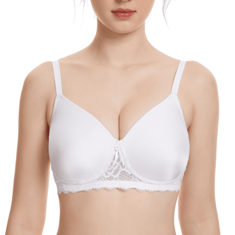 BIMEI Women's Mastectomy Bra Pockets Seamless Molded Bra Lace Contour  Post-Surgery Invisible Pockets for Breast Forms Everyday Bra 9828,White, 44A  