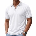 thumbnail image 7 of Josdec Men's Striped Trim V-Neck Short Sleeve Polo Shirt, Casual Layered Collar Pullover for Summer Daily & Office Wear M-XXXL, 7 of 7
