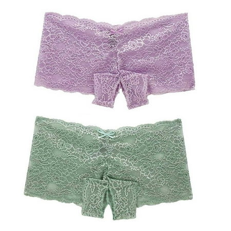 

Follure 2Pc Sexy Women Lace Lingerie Plus Size Underwear Open Crotch Bowknot Underwear