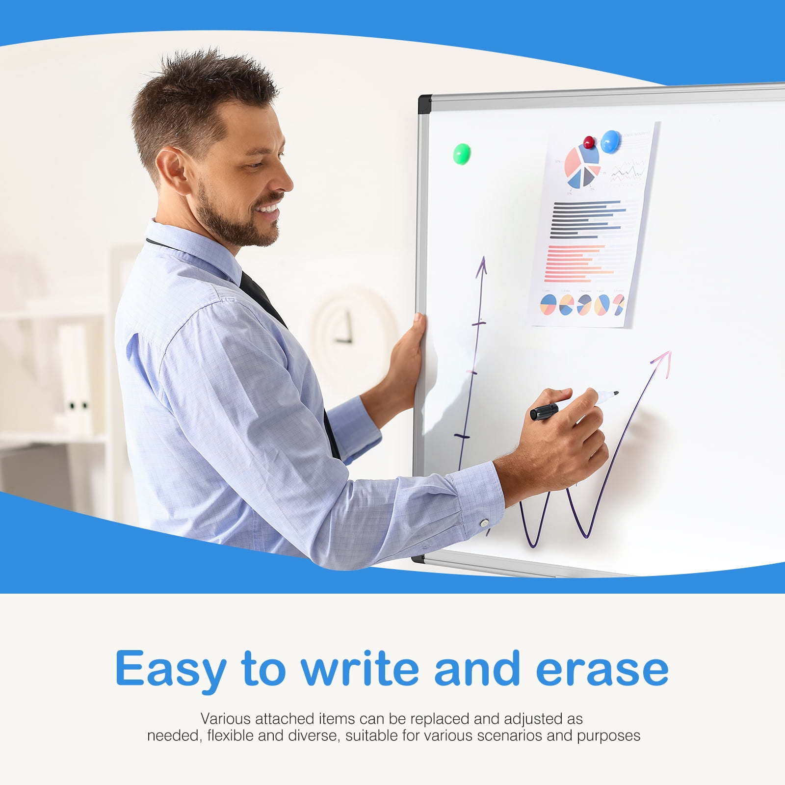 Gianna 2 Pack 36 X 24 Inches Magnetic Dry Erase Board with Aluminum Frame, Whiteboard for Home School