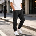 thumbnail image 2 of Edvintorg Boys Pants Solid Color Elastic Waisted Cuffed Sweatpant Outdoor Casual Workout Pant with Pocket Kids Clothes Boys Size 5-13, 2 of 5