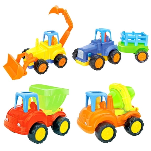 DSCHLZY Construction Early Educational Toy Truck Set - 4 Piece Friction Powered Cars