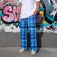 thumbnail image 5 of GrmtClth Mens Cargo Pants Lightweight Plaid Wide Leg Joggers Multi Storage Pockets Elastic Waist Travel Street Pants Royal Blue S, 5 of 8
