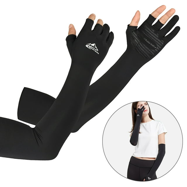 Manchons de Bras Rafraîchissants avec Doigts Ergonomiques Hommes Femmes Protection Solaire UV Manchons de Bras Longs Couvre-Bras pour Cyclisme Conduite Course Golf Football Basketball