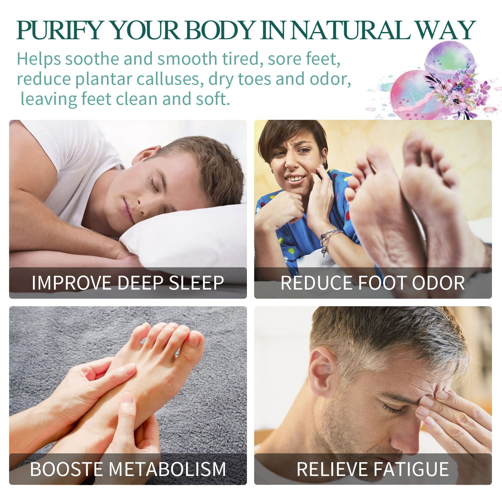 Alvantor Ginger Foot Sock Bath Bombs for Relaxation, Odor Removal, Dry Cracked Feet Relief, Soften Calluses, 6 Pack