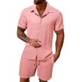thumbnail image 2 of Bovxnpu Men's Clothing Set 2 Piece Outfits Short Sleeve Crew Neck Men's Casual Button Shirt Shorts Set, 2 of 5