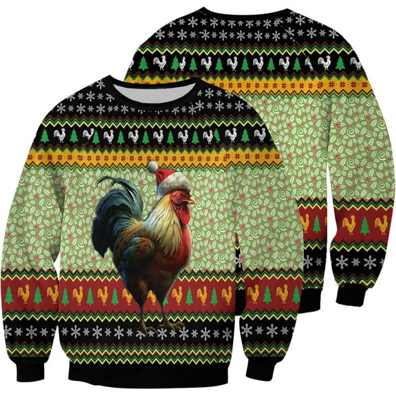 Lotusprinthandmade Rooster Christmas Sweater (Midweight) S-5XL Multicolor (S)