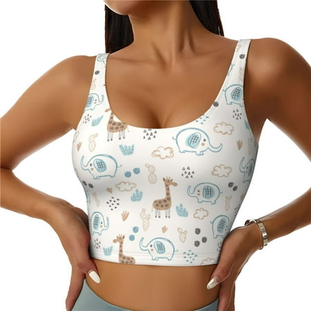 Matuu Elephants And Giraffes for Women s Sports Bra - Soft  Comfortable and Breathable Sports Vest for Yoga  Fitness  and Dance-Large