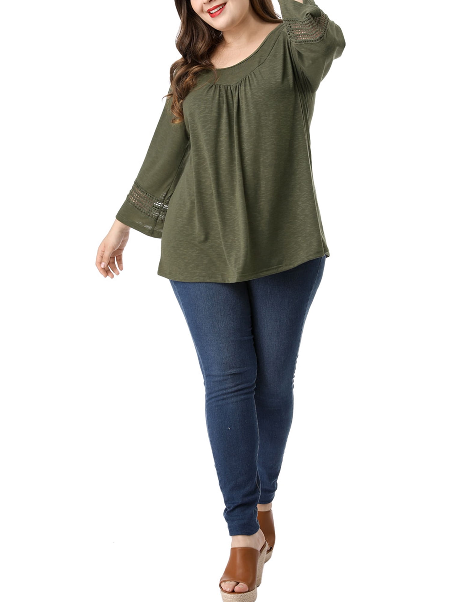 DARING DIVA Women's Plus Size Winter Kimono Long Sleeve Casual Top 4X Green
