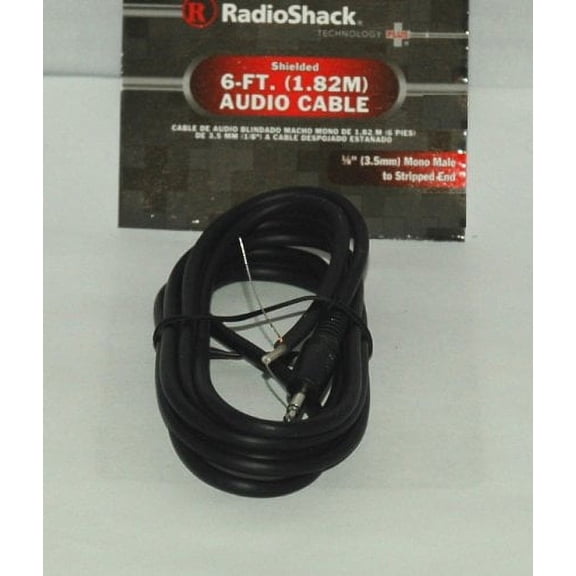 RadioShack - 6-Ft. Shielded Audio Cable -1/8"Mono Male to Stripped End - Black