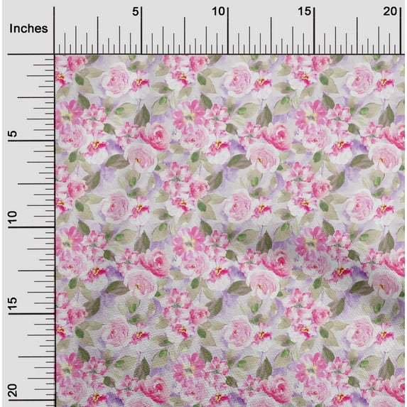 oneOone Cotton Flex Fabric Watercolor Leaves & Peony Floral Print Fabric By Yard 40 Inch Wide