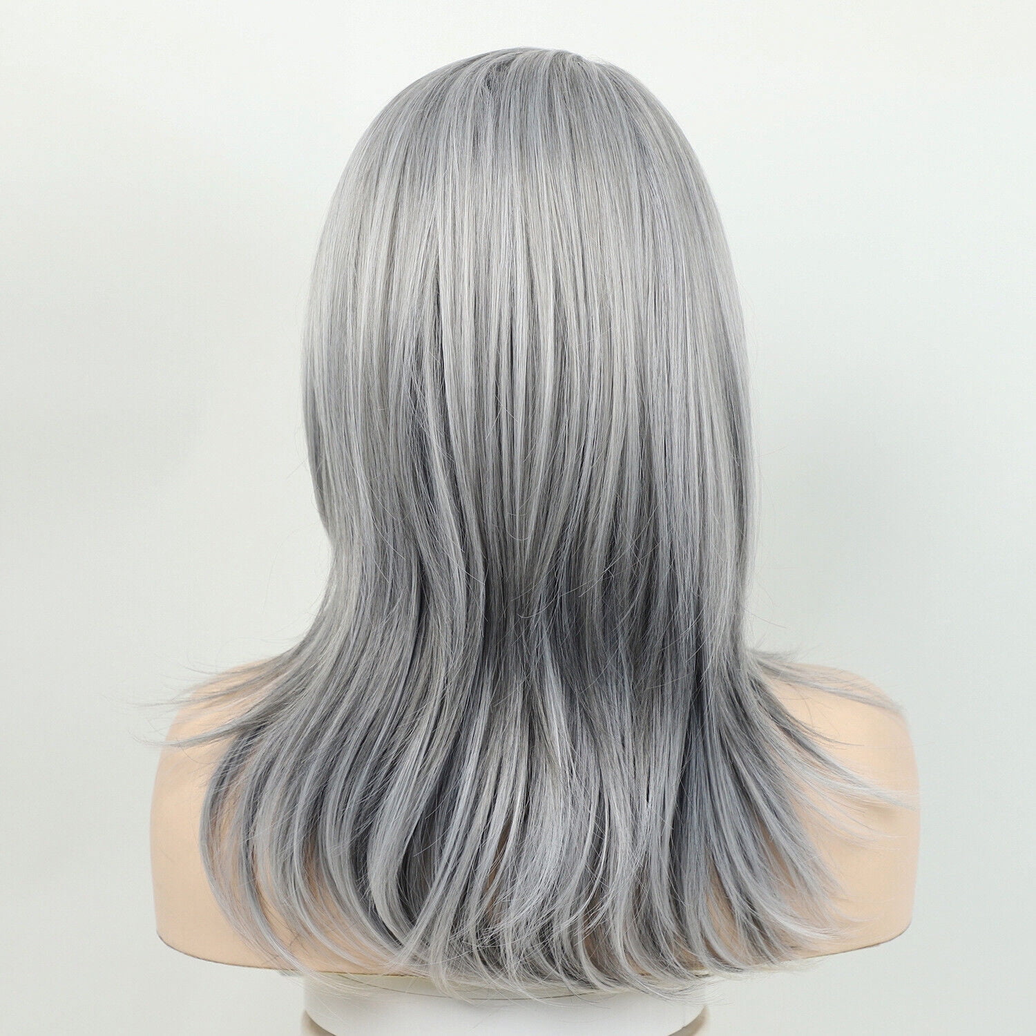 Long Gray Curly Wig with Side Bangs Medium Length Synthetic Hairpiece for Women