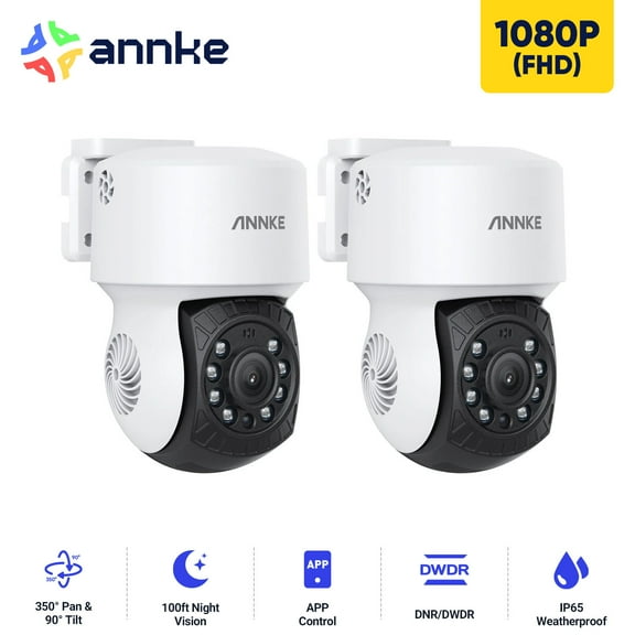 ANNKE 1080P 2MP 2PCS AHD CCTV Home Surveillance Dome PT Wired Camera with 350° pan and 90° tilt, 100ft IR Night Vision, IP65 Weatherproof Security Add–On Cam for Outdoor Use, Security Camera 
