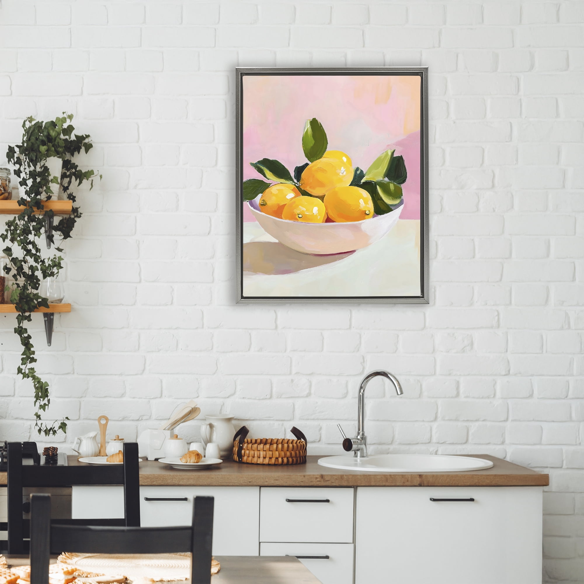 Stupell Industries Bowl of Lemons in Sunlight Gray Framed Floater Canvas Wall Art, design by The Prints Vibe