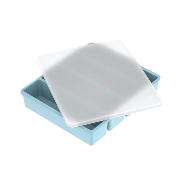 Bandeja de hielo de silicona larga de 4 compartimentos con tapa, máquina de hielo reutilizable para zumos, bebidas, café, whisky y cócteles